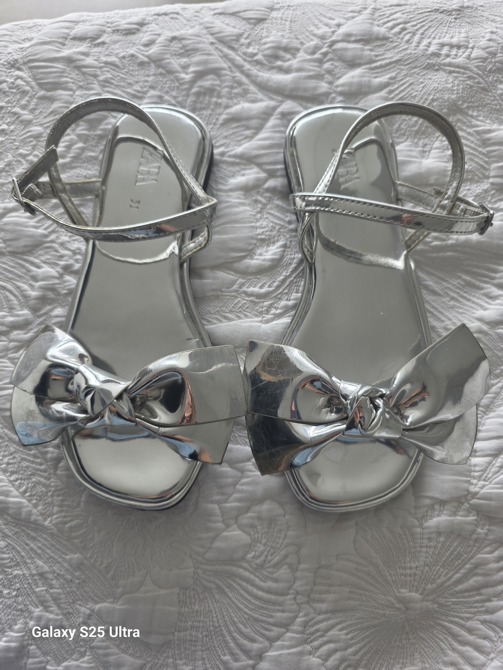 Zara Silver Girls' Bow Ankle-Strap Sandals
